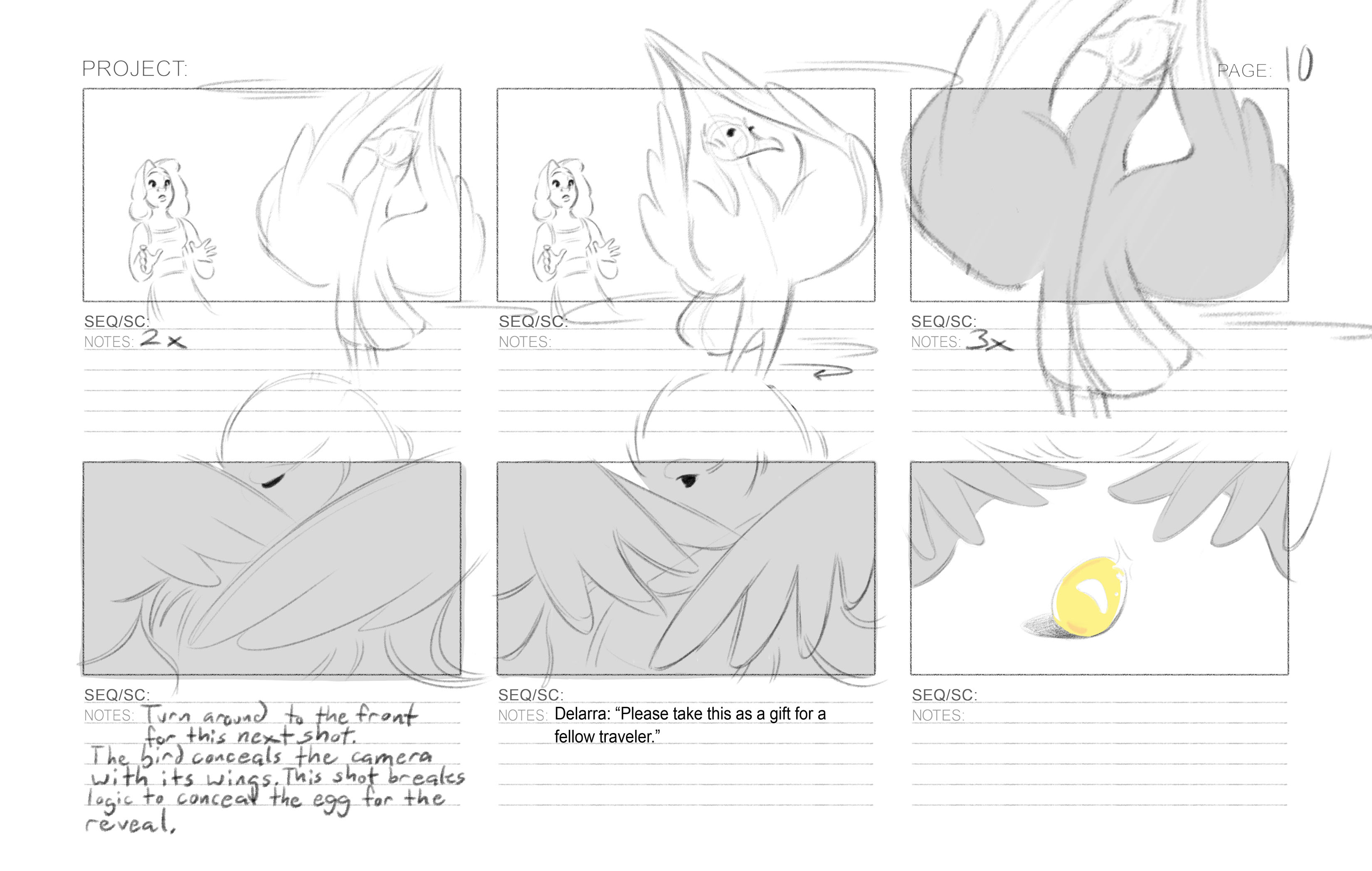 Page 10 of the money bird storyboard sequence
