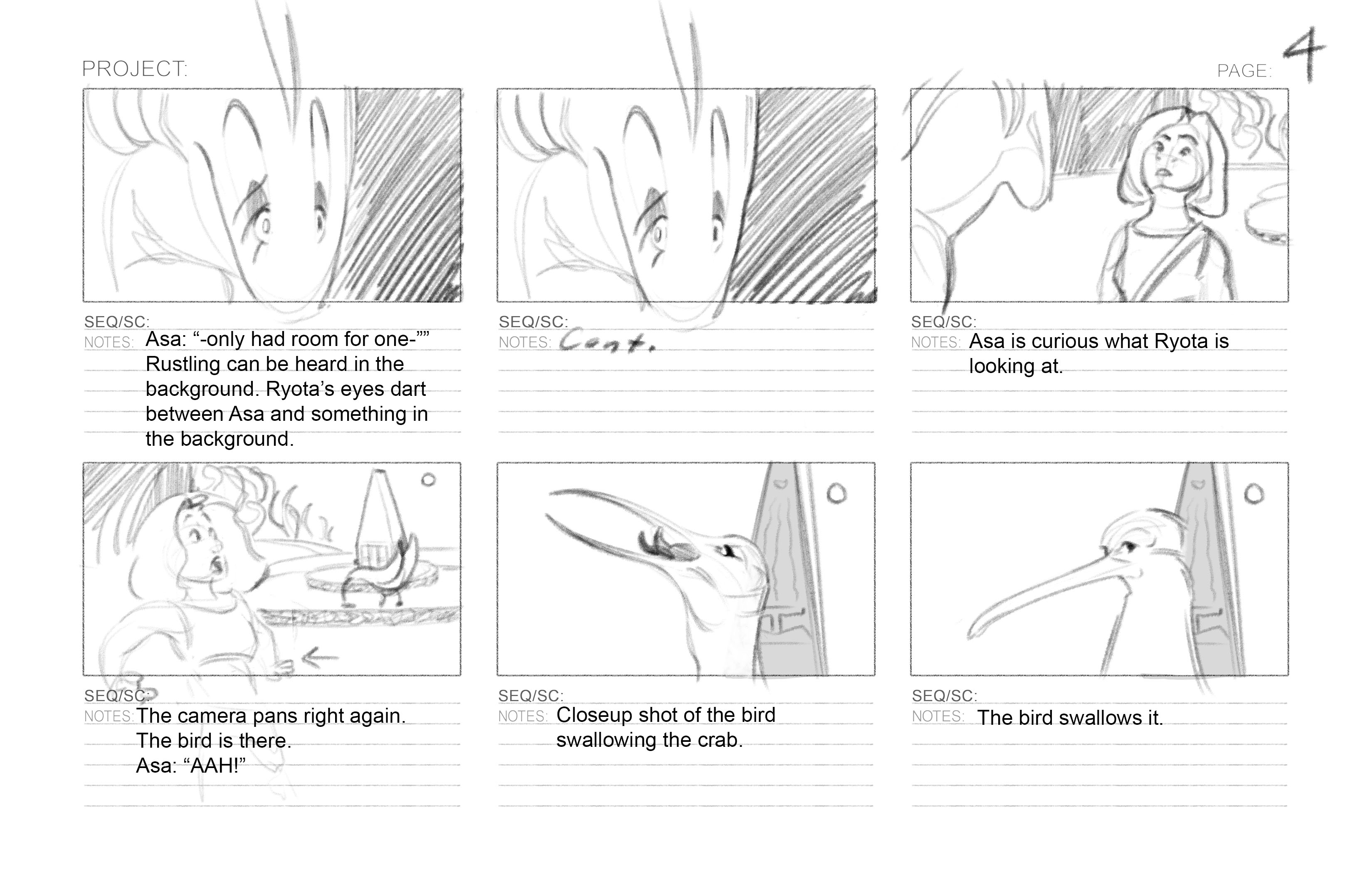 Page 4 of the money bird storyboard sequence