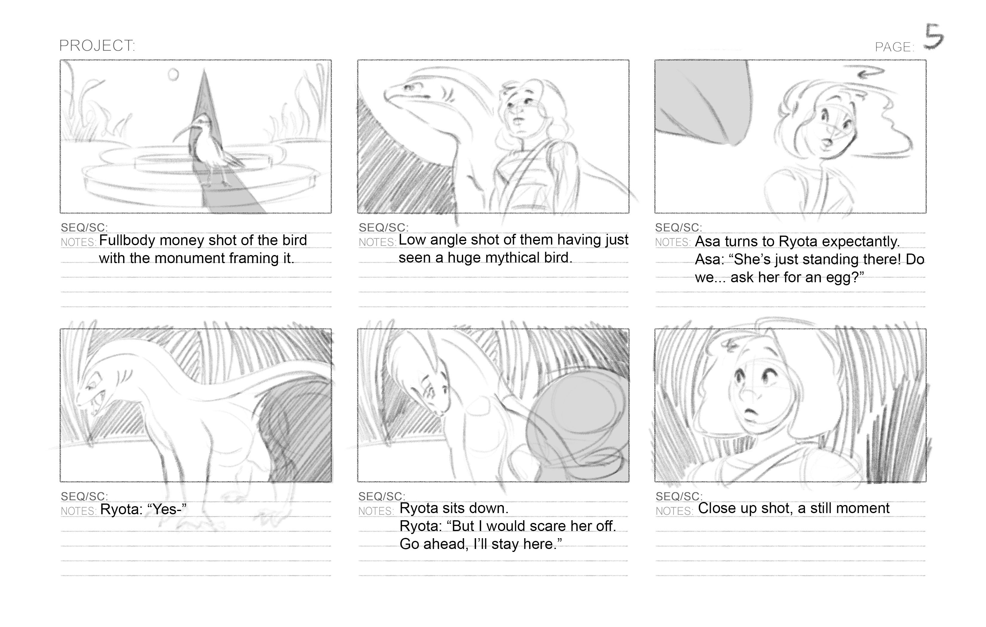 Page 5 of the money bird storyboard sequence