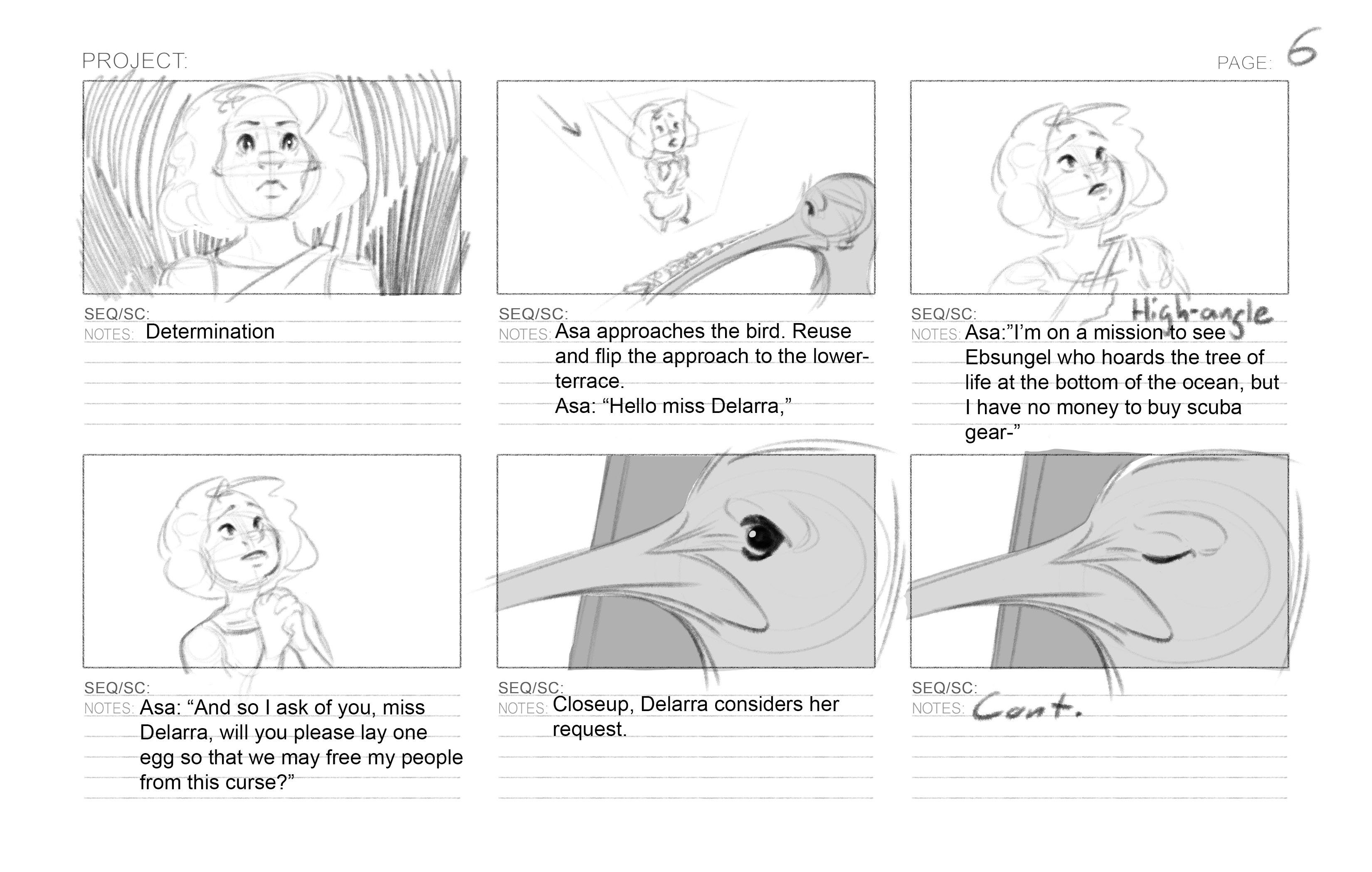 Page 6 of the money bird storyboard sequence