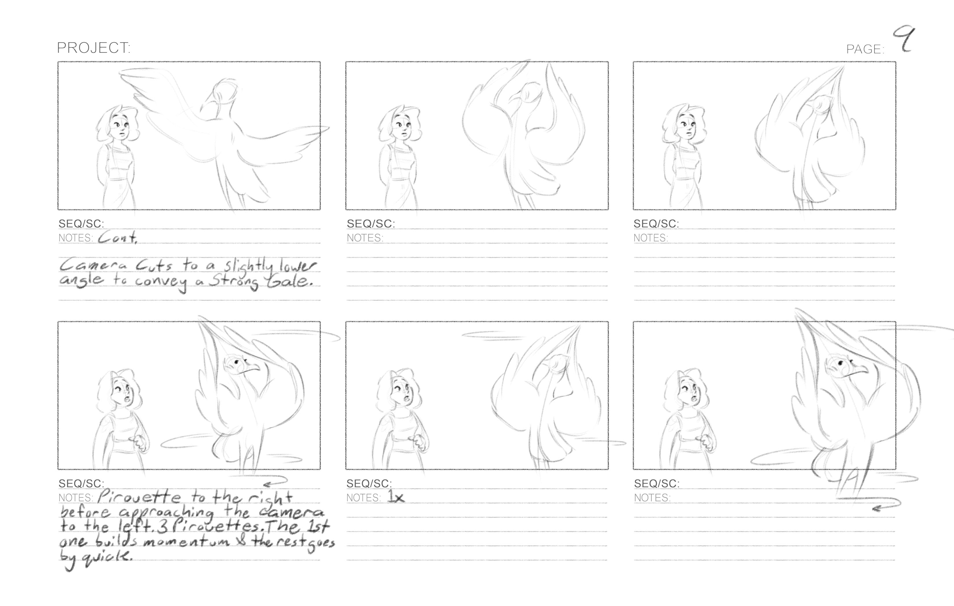 Page 9 of the money bird storyboard sequence